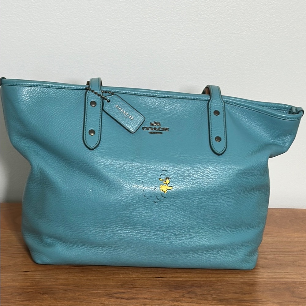 Coach Peanut Woodstock Blue Leather Tote Bag